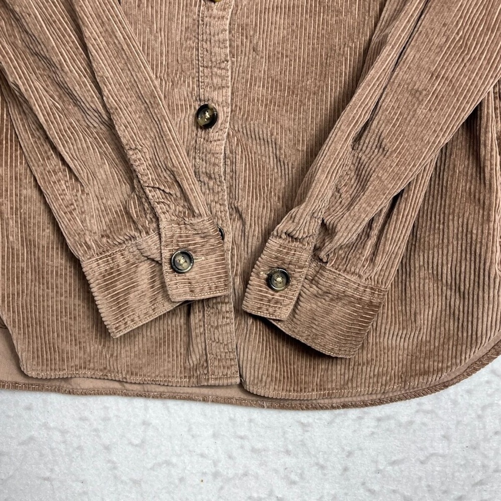 Hollister Button-Up Shirt Women Size XS Brown Corduroy Long Sleeve Collar Cotton - Picture 3 of 3
